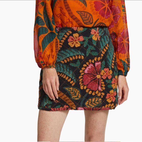 Farm Rio Flowerdoscopic Canvas Mini Skirt
